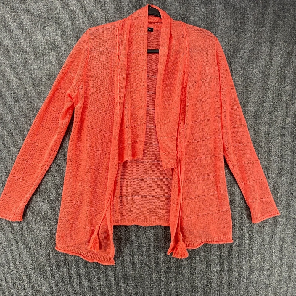 etcetea Linen Cardigan XS Coral Draped Open Front Lightweight Coastal Beachy
